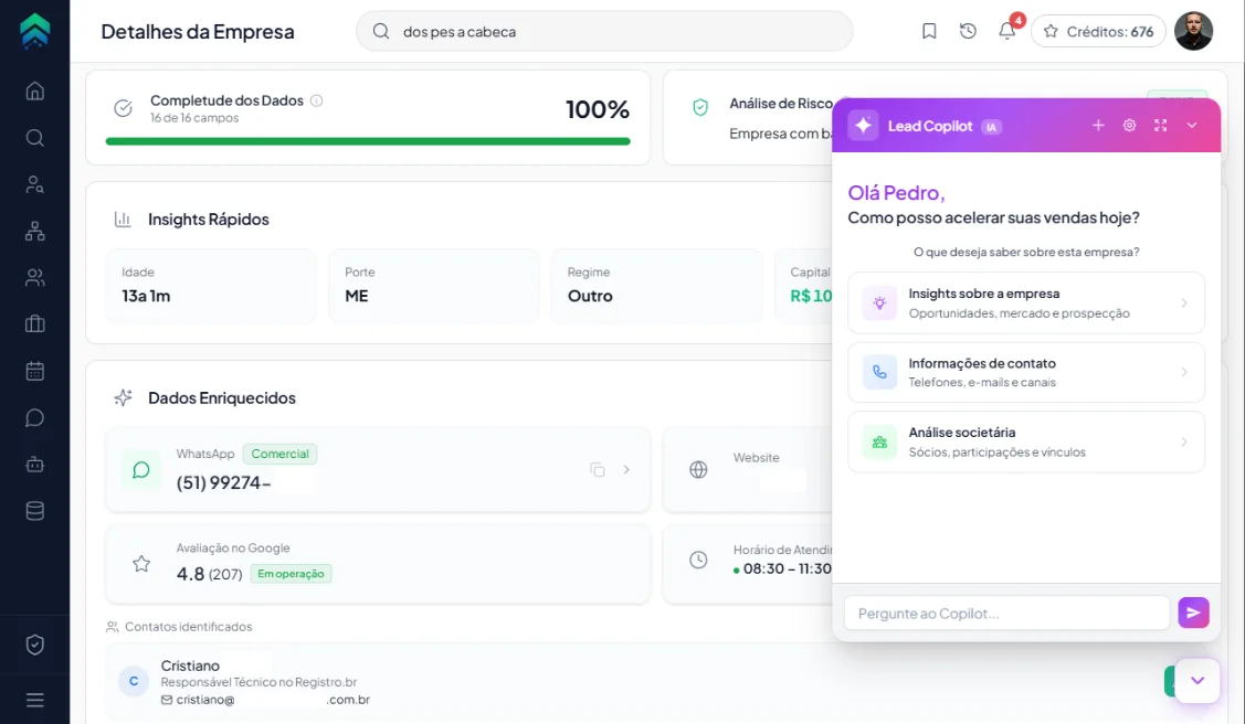 LeadCNPJ — página de validação cadastral de CNPJ com situação, capital social, CNAE, QSA e grupo econômico direto da Receita Federal, pronta para KYC e análise de crédito em fintechs.